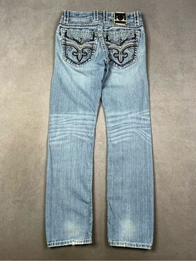 Rock Revival Light Blue Straight Leg Jeans with Embroidered Back Pockets